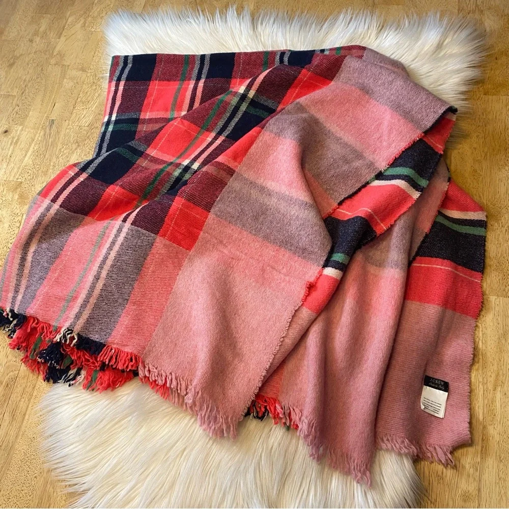 J. Crew Italian Wool Blend Pink Fringe Blanket Scarf